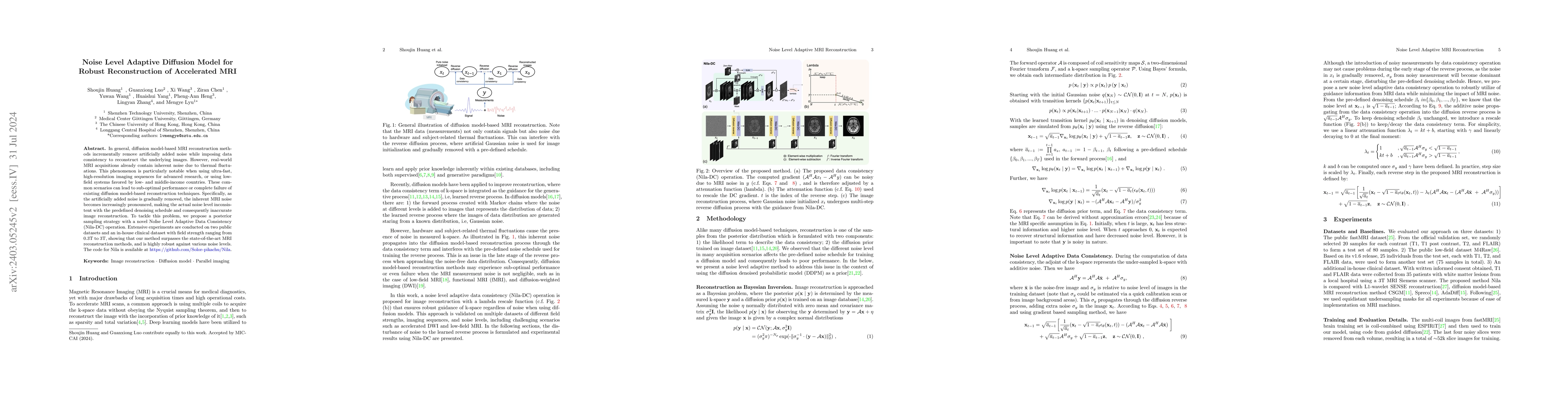 Thumbnail for Noise Level Adaptive Diffusion Model for Robust Reconstruction of
  Accelerated MRI