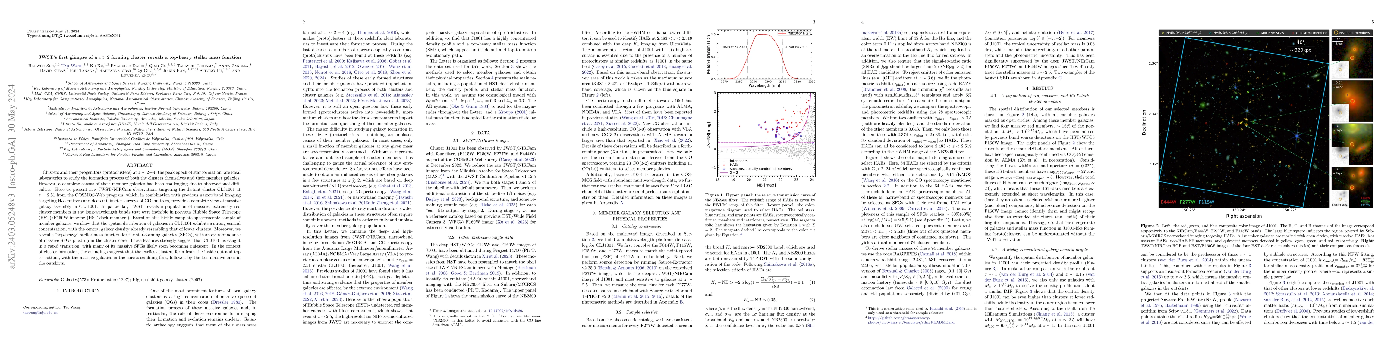 Thumbnail for JWST's first glimpse of a z > 2 forming cluster reveals a top-heavy
  stellar mass function