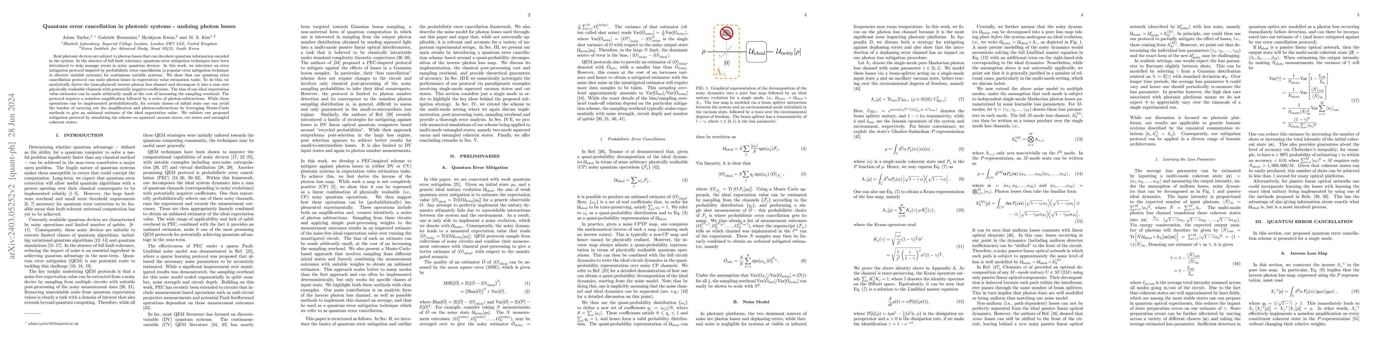Thumbnail for Quantum error cancellation in photonic systems -- undoing photon losses