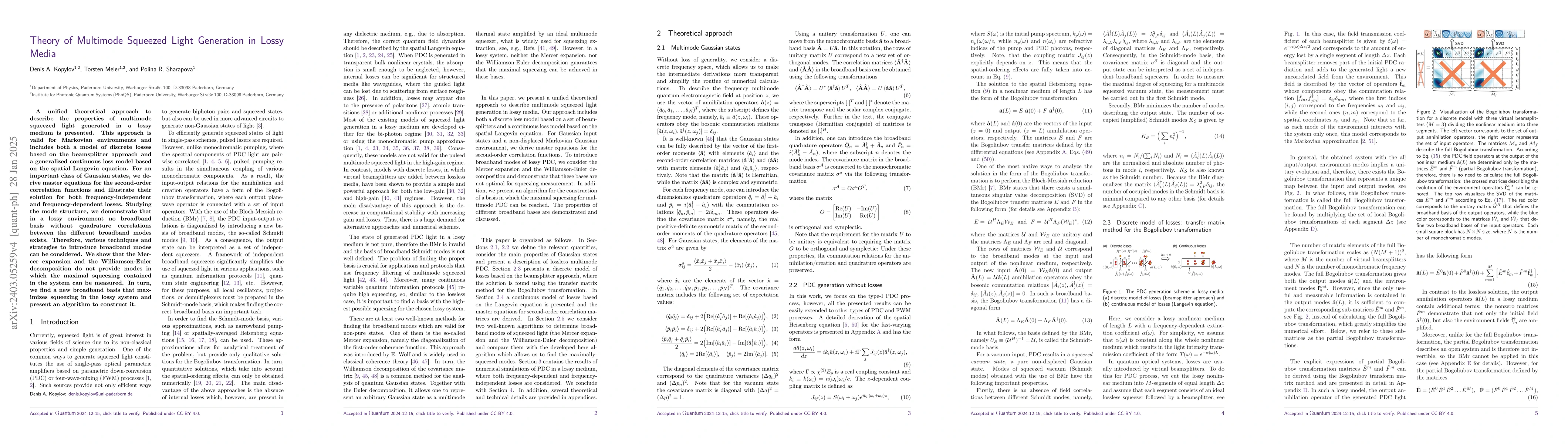 Thumbnail for Theory of Multimode Squeezed Light Generation in Lossy Media