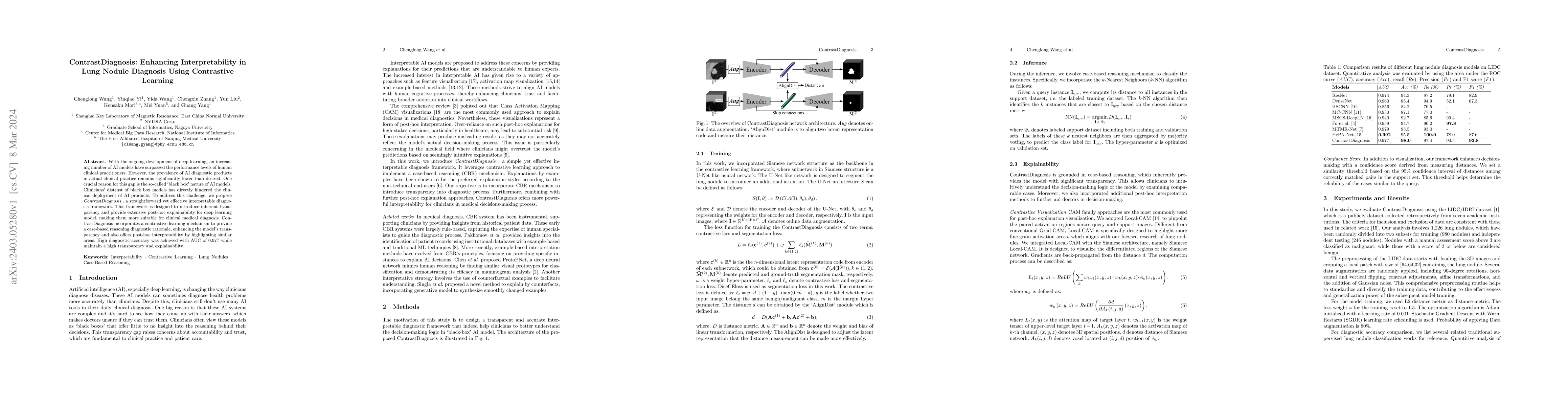Thumbnail for ContrastDiagnosis: Enhancing Interpretability in Lung Nodule Diagnosis
  Using Contrastive Learning