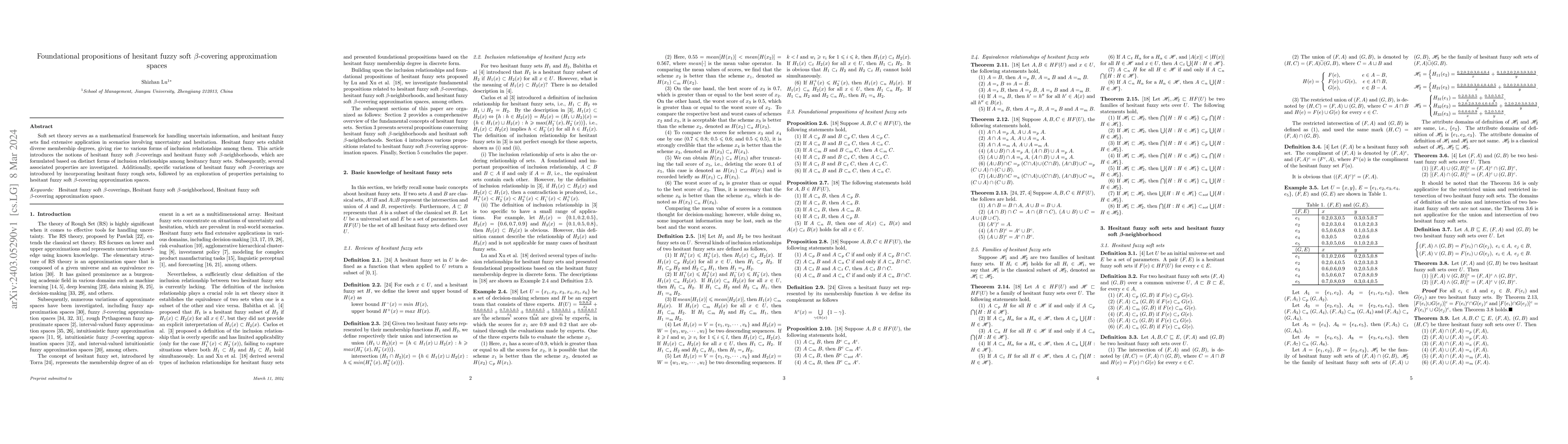 Thumbnail for Foundational propositions of hesitant fuzzy soft $\beta$-covering
  approximation spaces