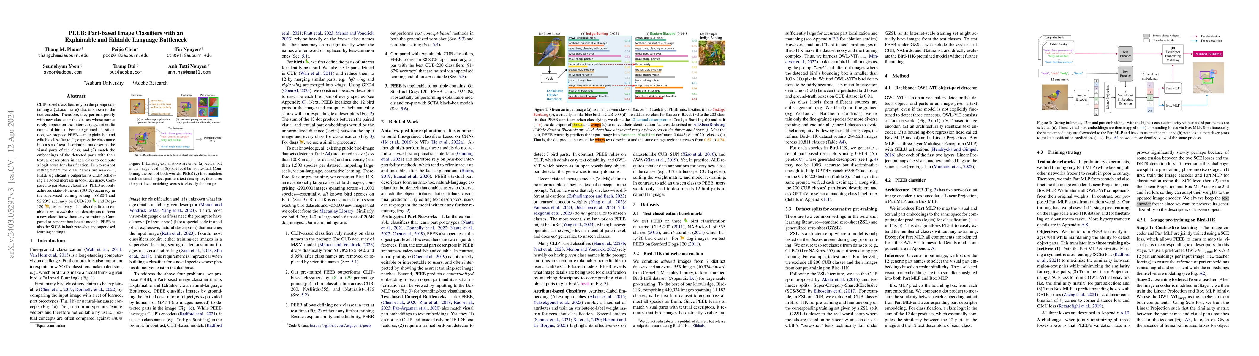 Thumbnail for PEEB: Part-based Image Classifiers with an Explainable and Editable
  Language Bottleneck