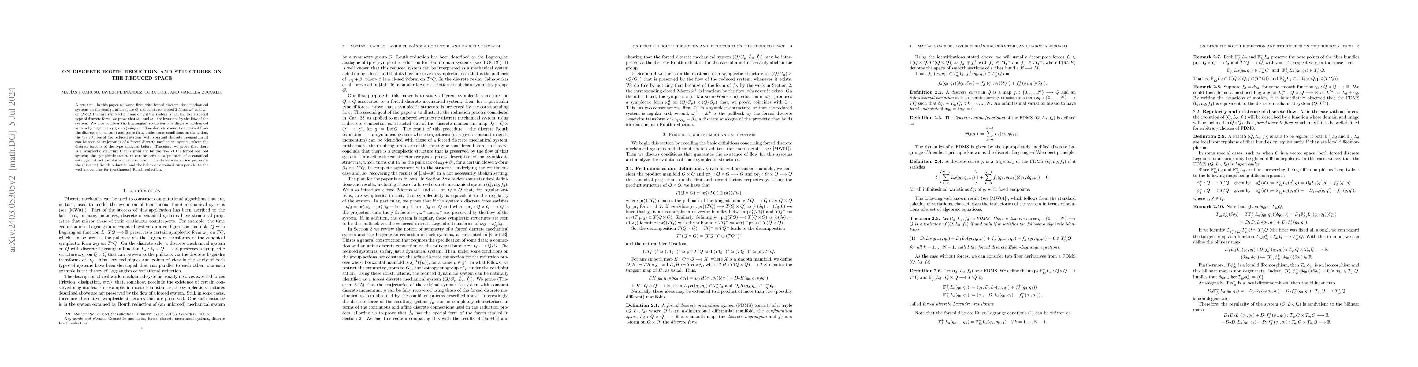 Thumbnail for On discrete Routh reduction and structures on the reduced space