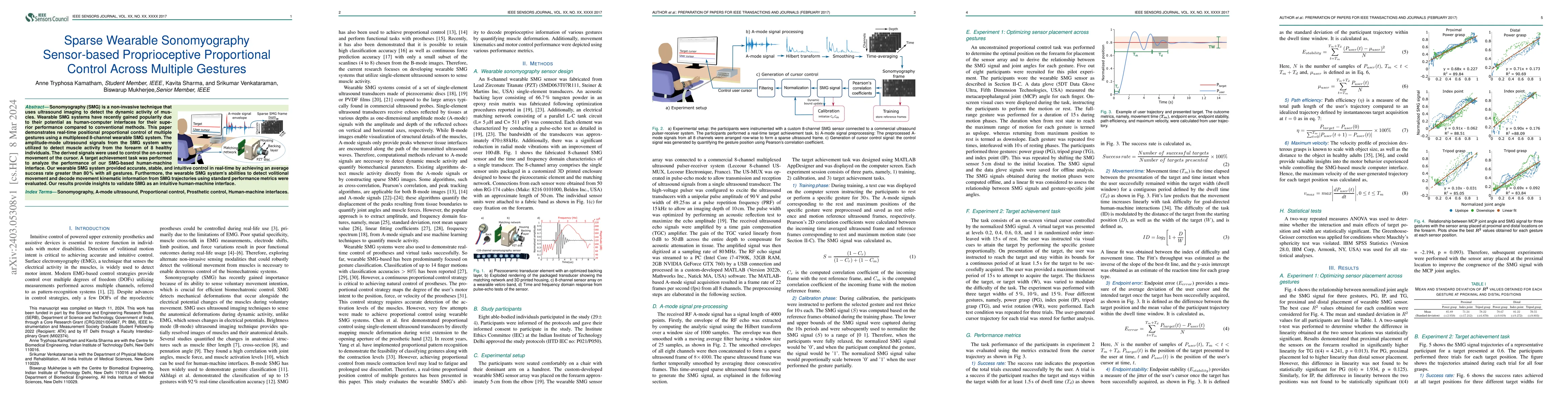 Thumbnail for Sparse Wearable Sonomyography Sensor-based Proprioceptive Proportional
  Control Across Multiple Gestures