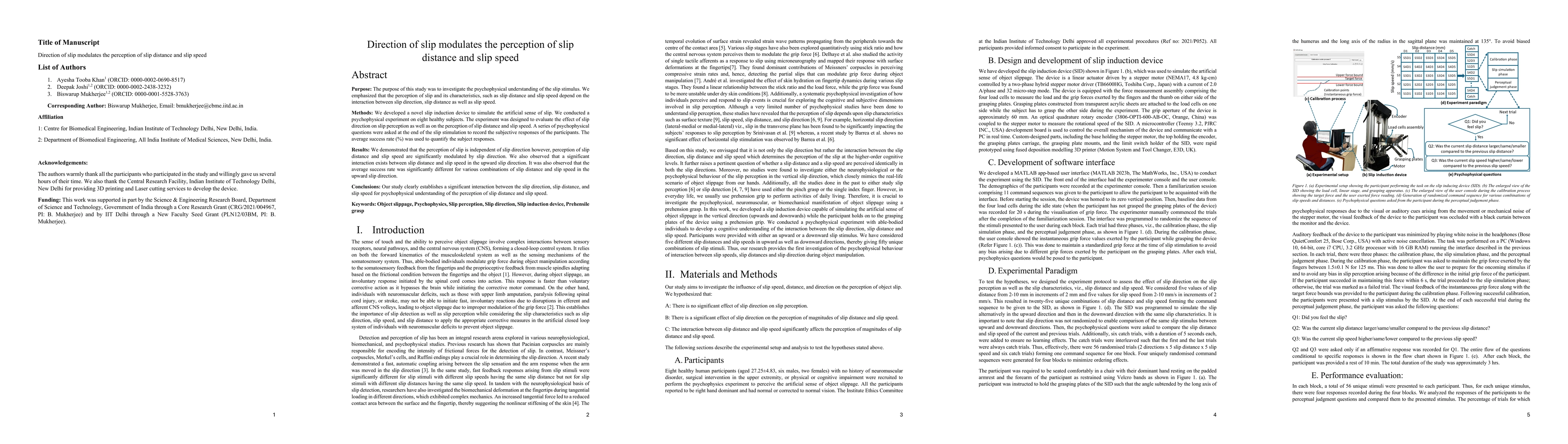 Thumbnail for Direction of slip modulates the perception of slip distance and slip
  speed