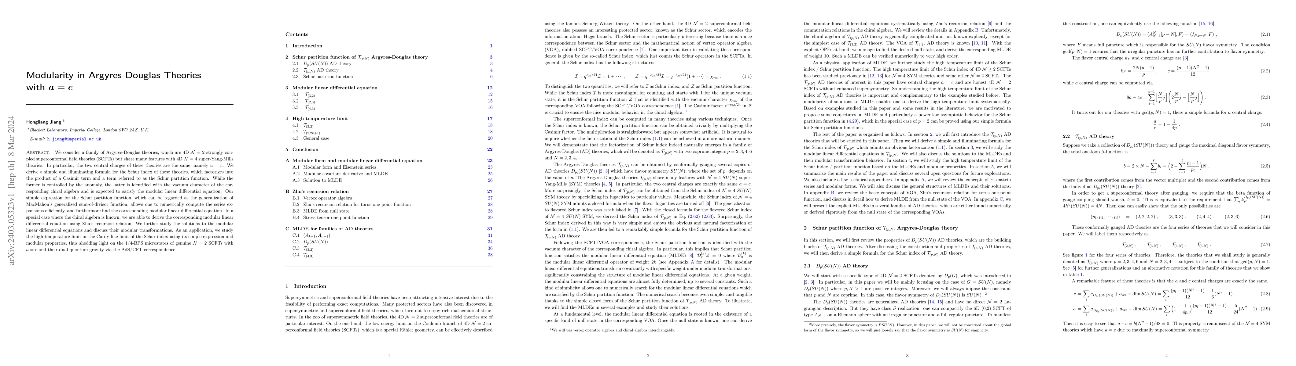 Thumbnail for Modularity in Argyres-Douglas Theories with $a=c$