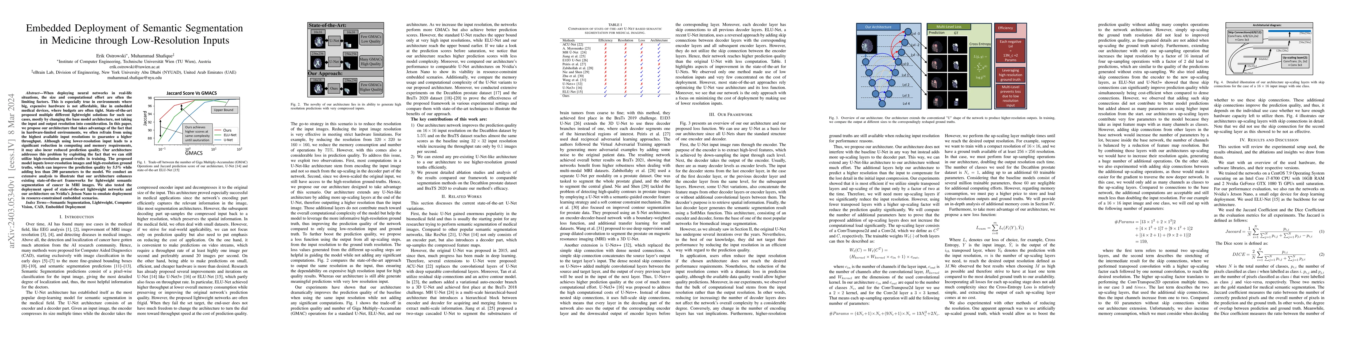 Thumbnail for Embedded Deployment of Semantic Segmentation in Medicine through
  Low-Resolution Inputs