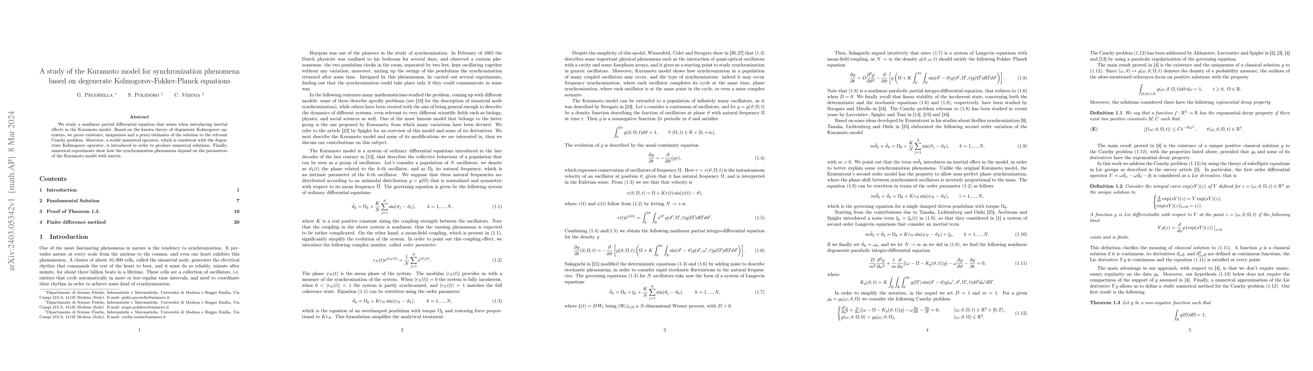 Thumbnail for A study of the Kuramoto model for synchronization phenomena based on
  degenerate Kolmogorov-Fokker-Planck equations
