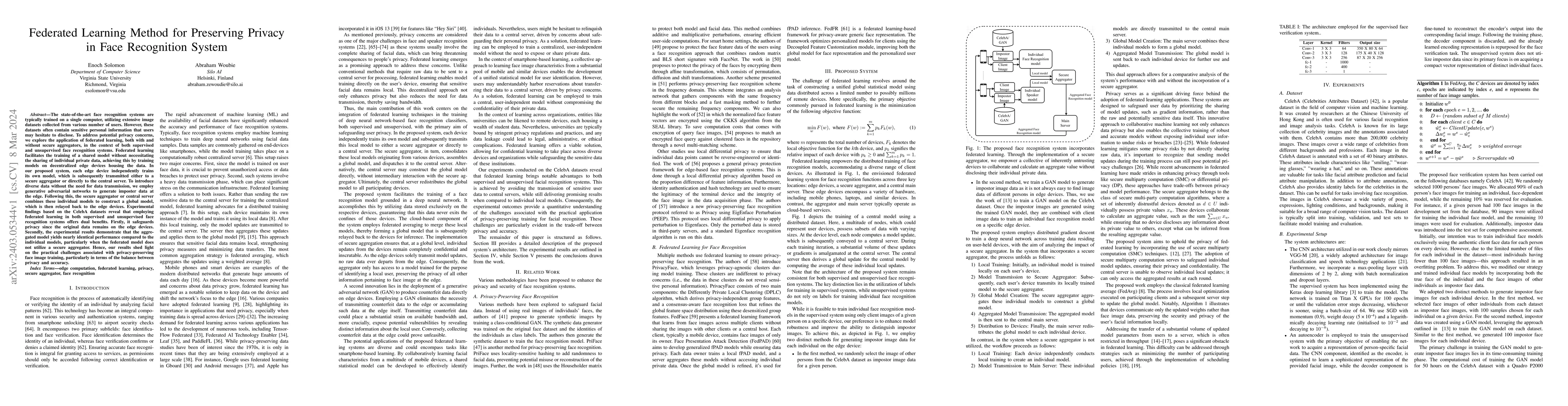 Thumbnail for Federated Learning Method for Preserving Privacy in Face Recognition
  System