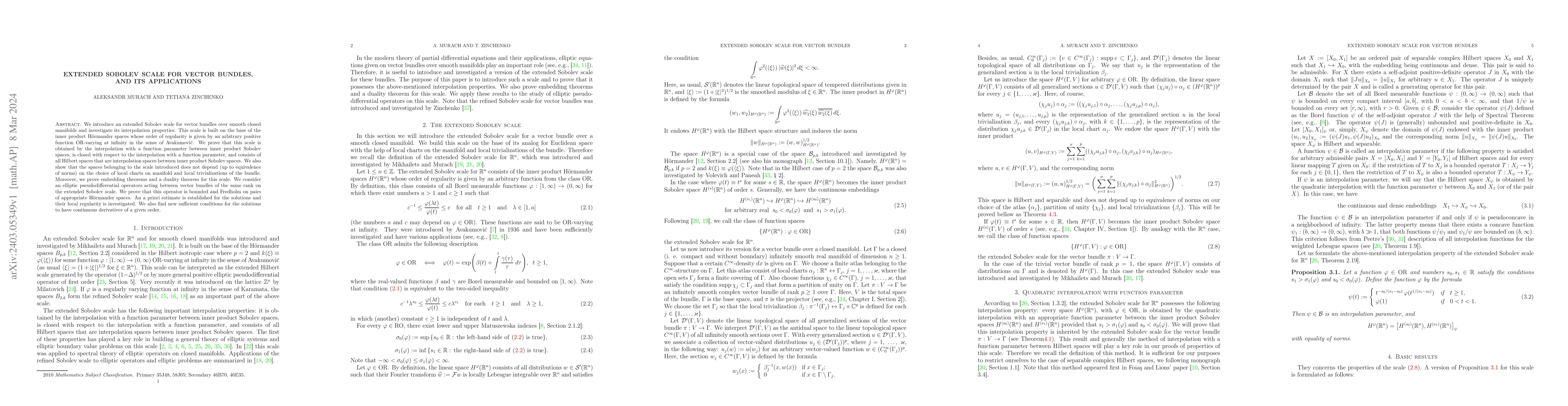 Thumbnail for Extended Sobolev scale for vector bundles, and its applications