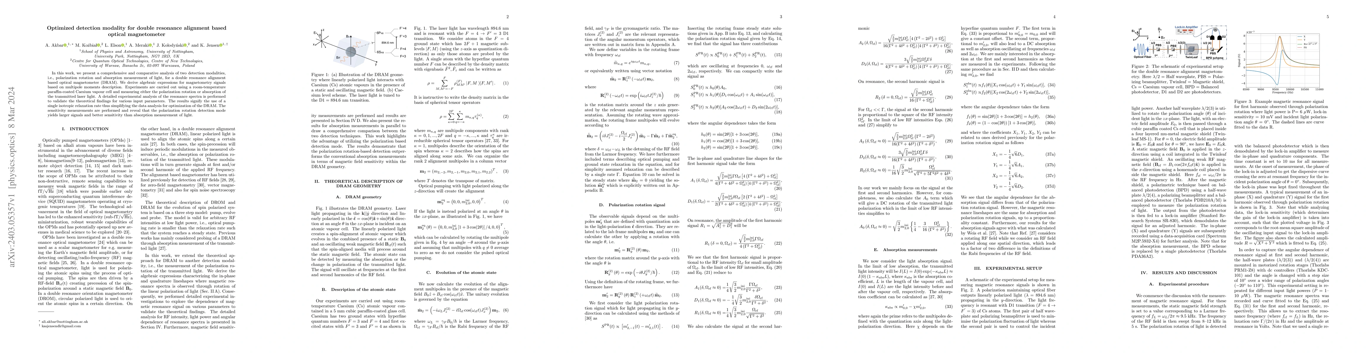 Thumbnail for Optimized detection modality for double resonance alignment based
  optical magnetometer