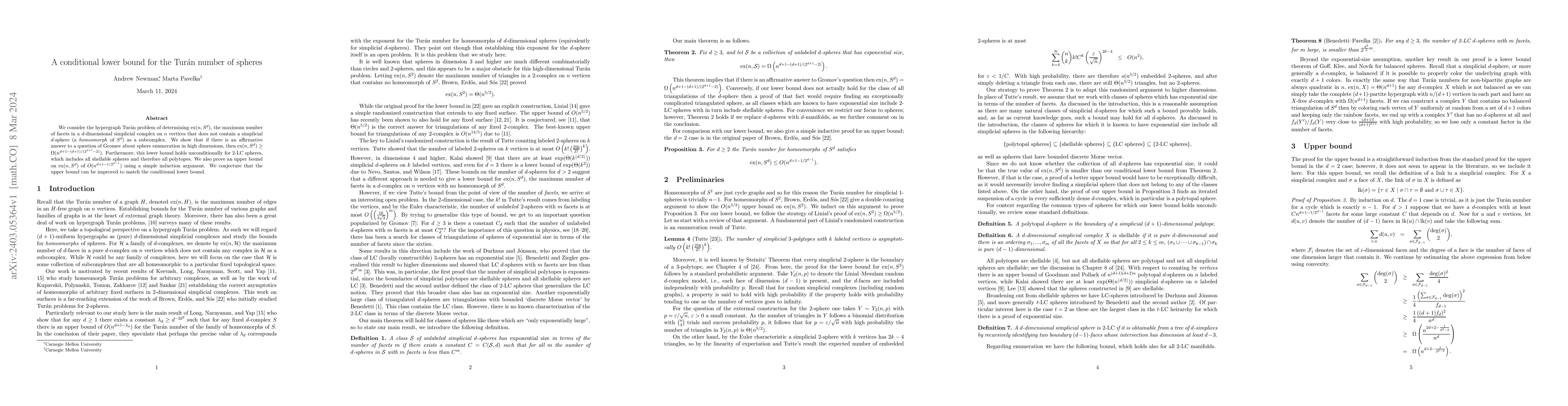 Thumbnail for A conditional lower bound for the Tur\'an number of spheres