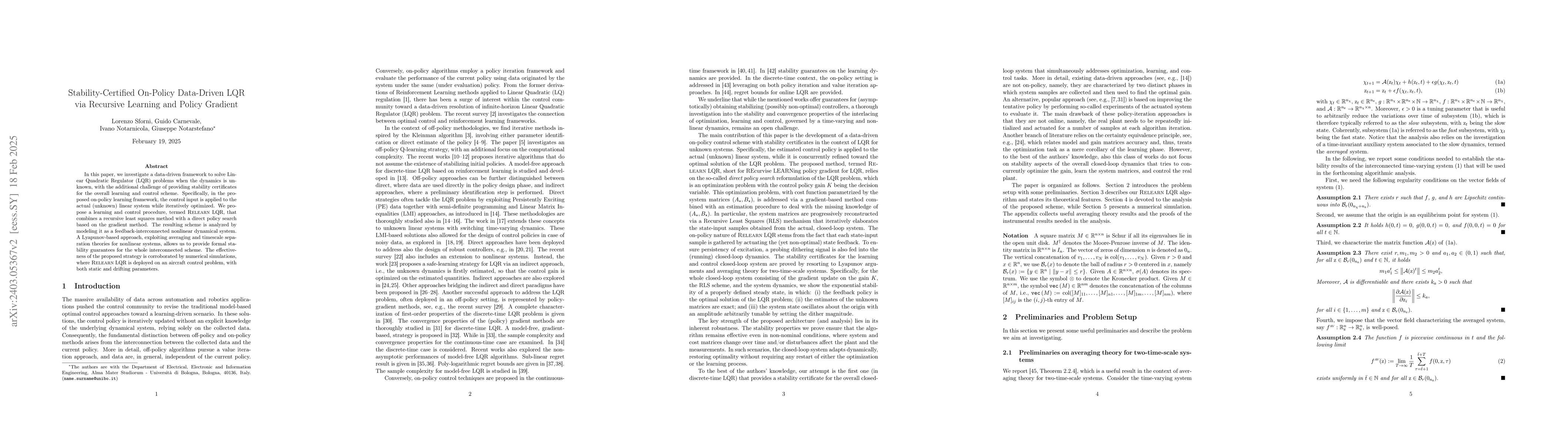 Thumbnail for Stability-Certified On-Policy Data-Driven LQR via Recursive Learning and
  Policy Gradient