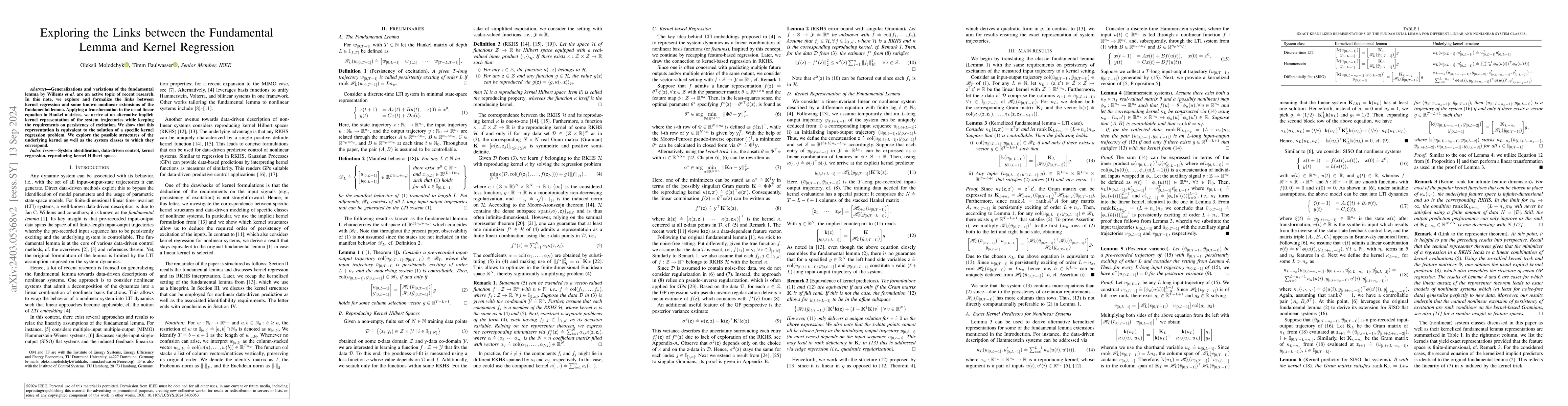 Thumbnail for Exploring the Links between the Fundamental Lemma and Kernel Regression