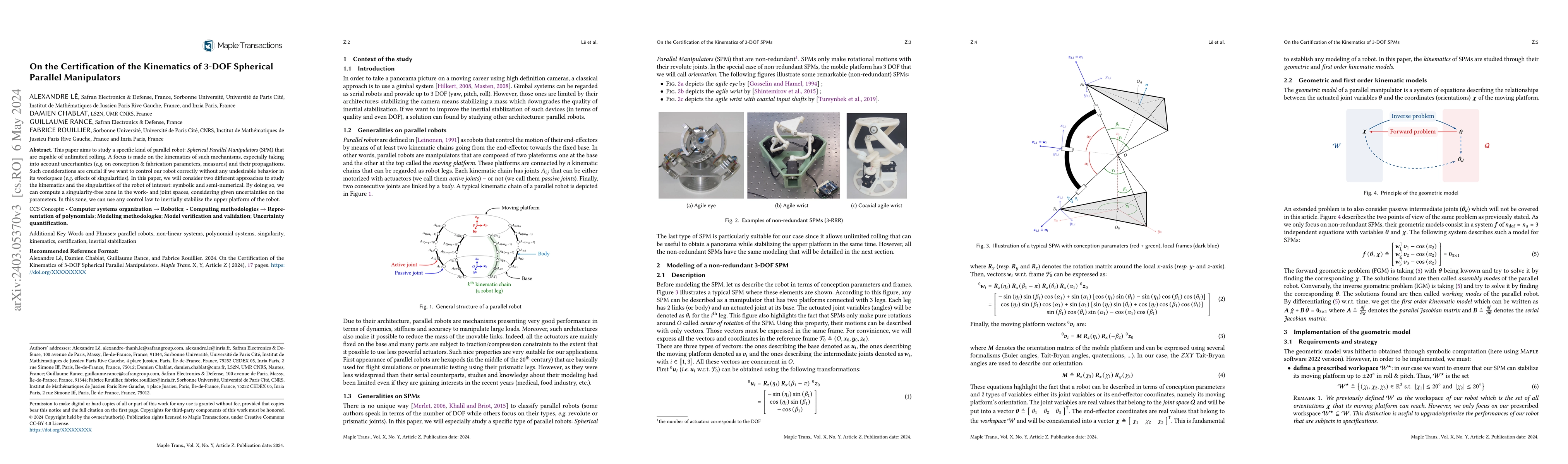 Thumbnail for On the Certification of the Kinematics of 3-DOF Spherical Parallel
  Manipulators