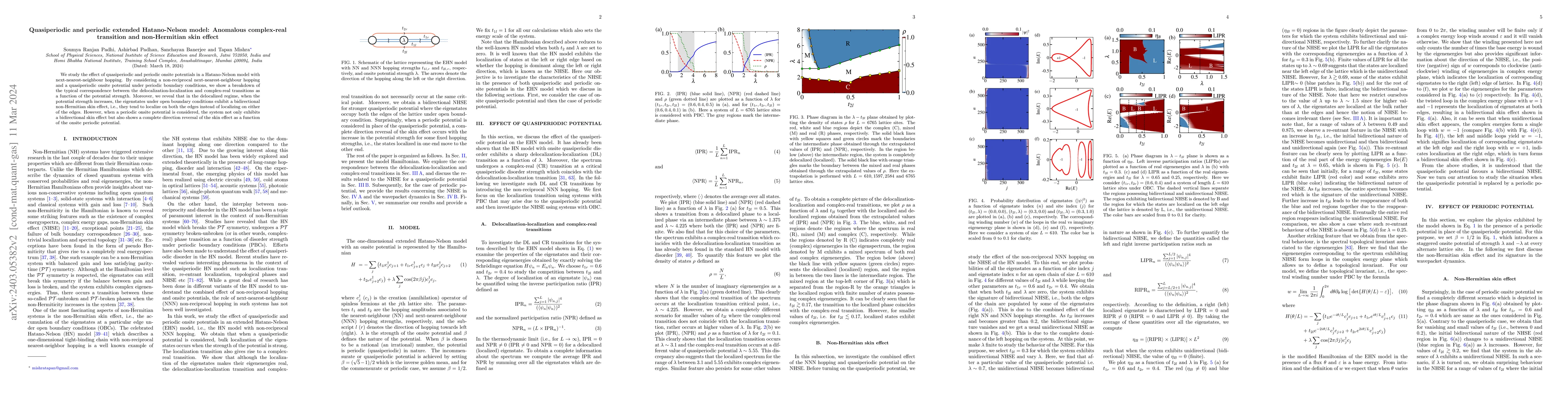 Thumbnail for Quasiperiodic and periodic extended Hatano-Nelson model: Anomalous
  complex-real transition and non-Hermitian skin effect