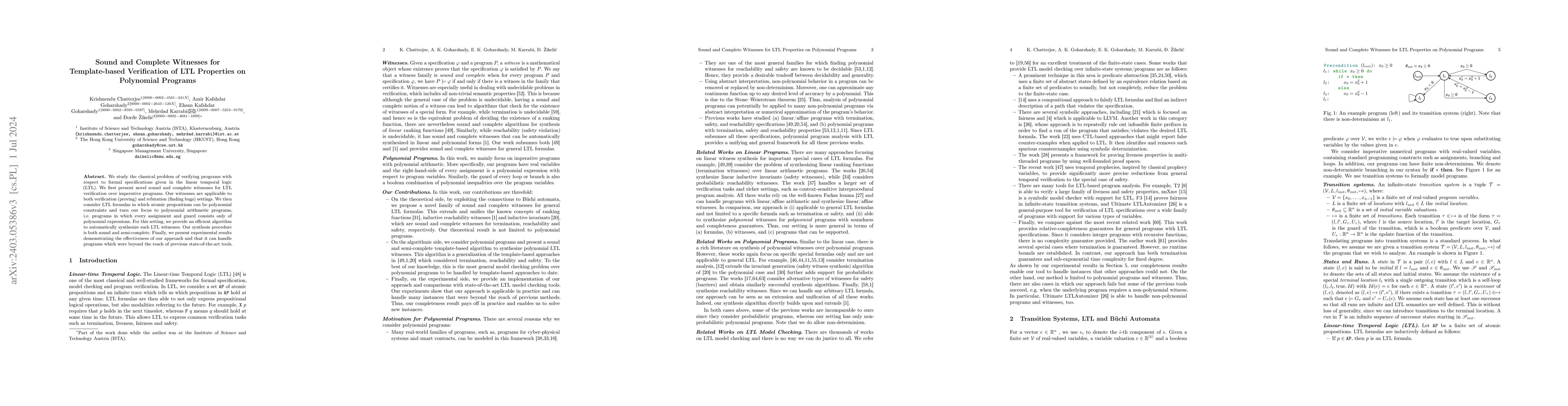 Thumbnail for Sound and Complete Witnesses for Template-based Verification of LTL
  Properties on Polynomial Programs