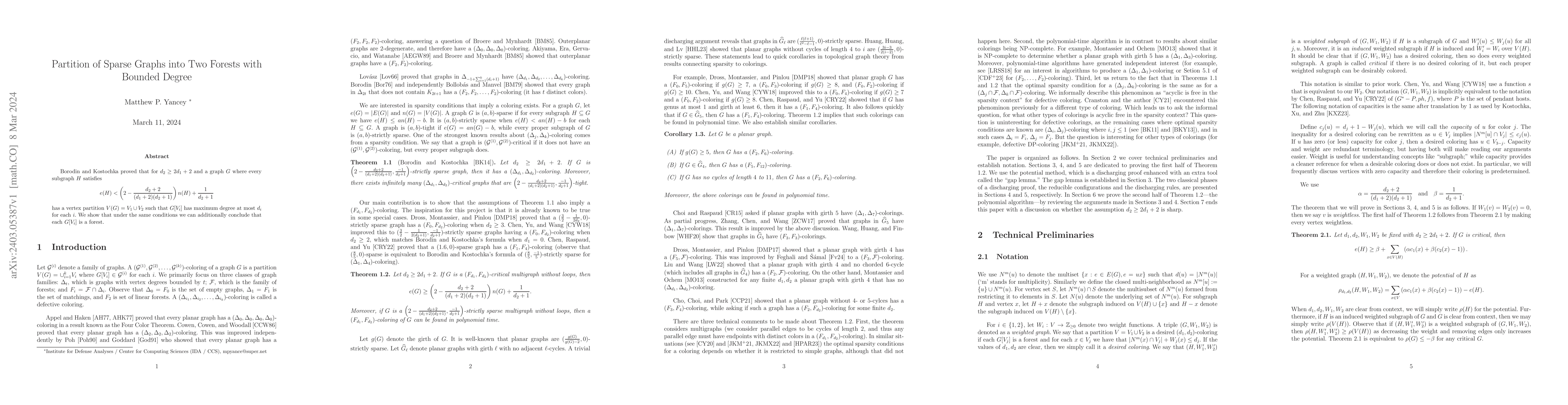 Thumbnail for Partition of Sparse Graphs into Two Forests with Bounded Degree