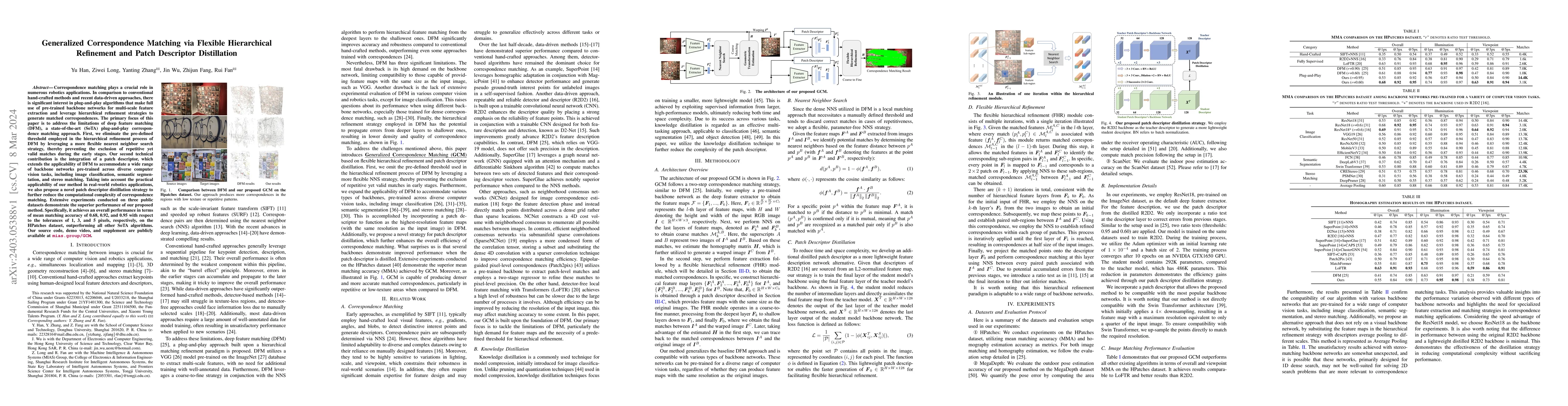 Thumbnail for Generalized Correspondence Matching via Flexible Hierarchical Refinement
  and Patch Descriptor Distillation