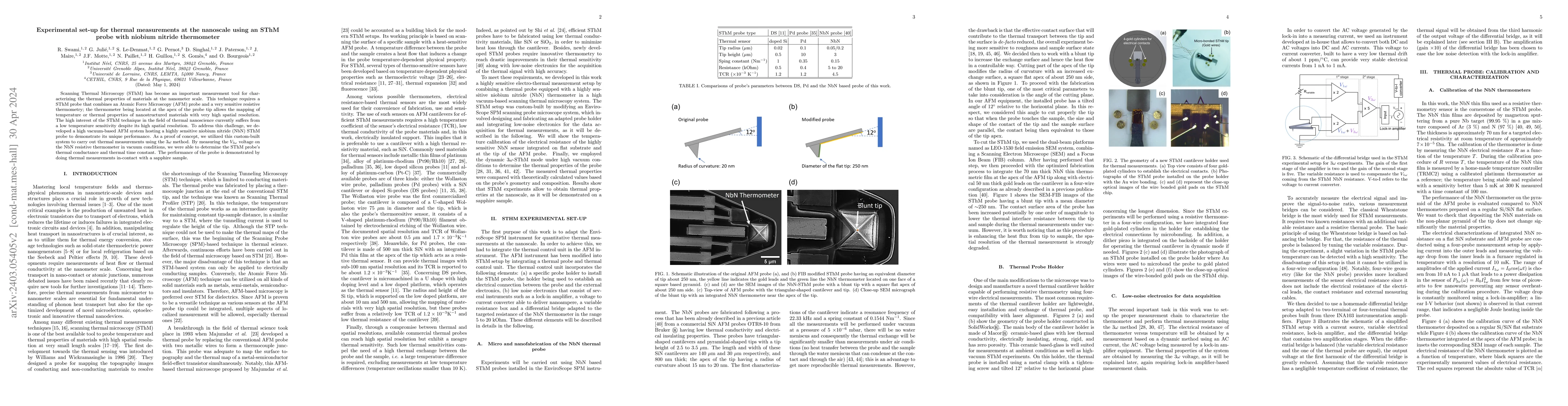 Thumbnail for Experimental set-up for thermal measurements at the nanoscale using an
  SThM probe with niobium nitride thermometer