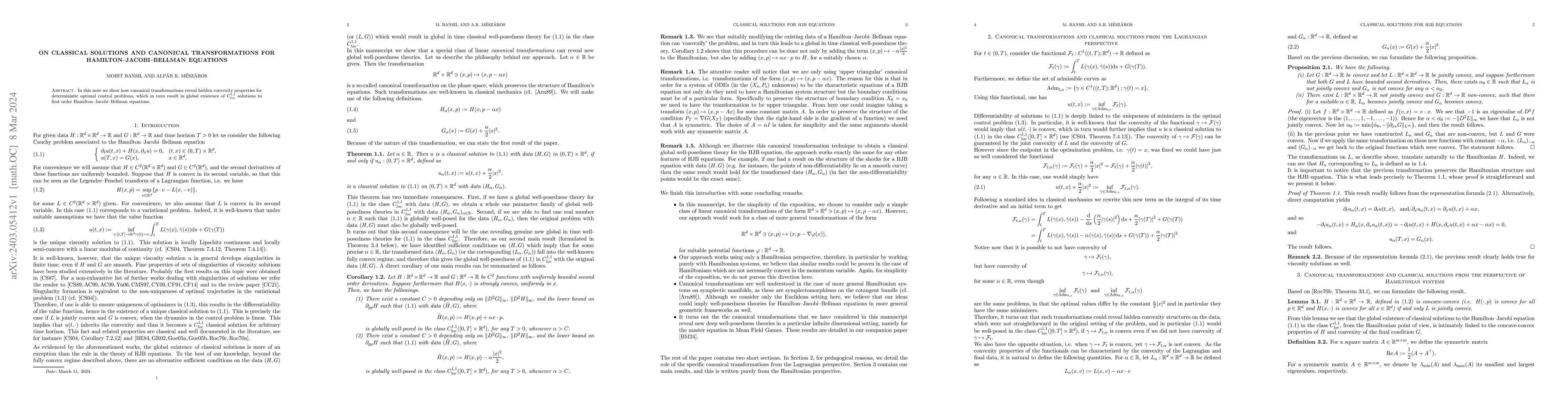 Thumbnail for On classical solutions and canonical transformations for
  Hamilton--Jacobi--Bellman equations