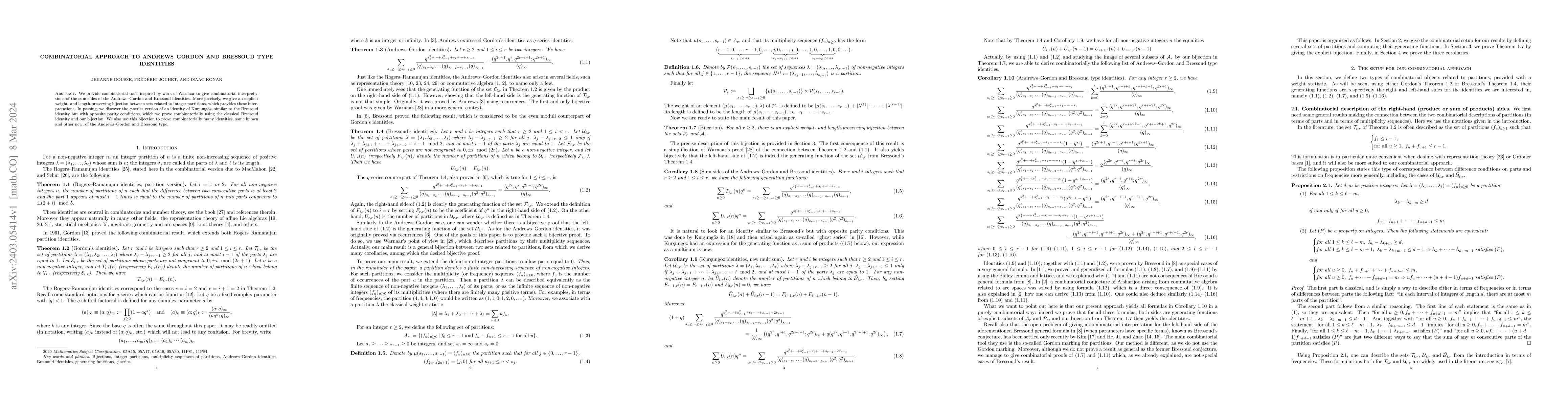 Thumbnail for Combinatorial approach to Andrews-Gordon and Bressoud type identities