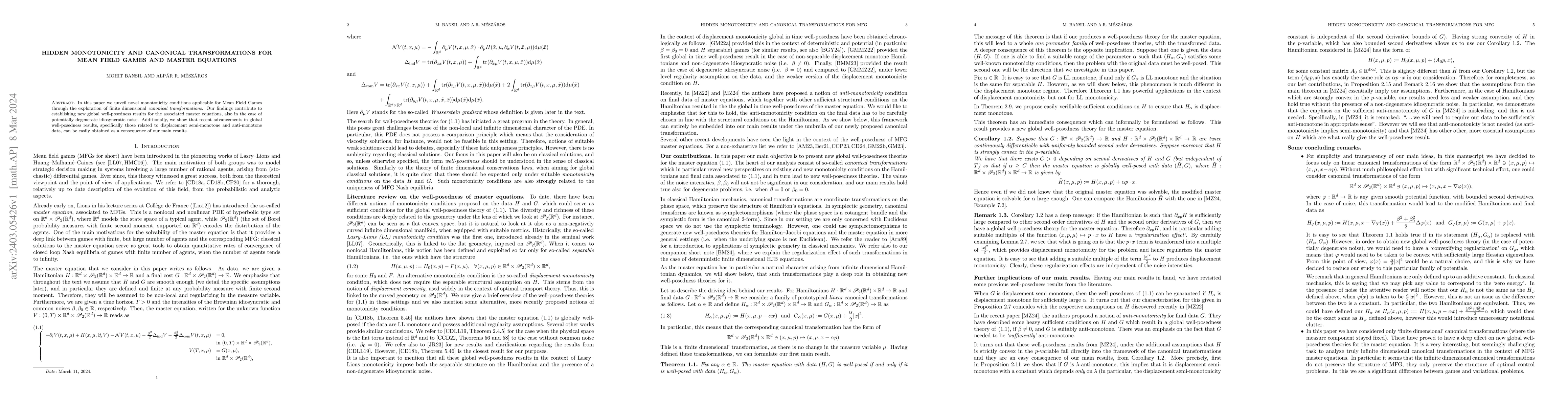 Thumbnail for Hidden monotonicity and canonical transformations for mean field games
  and master equations