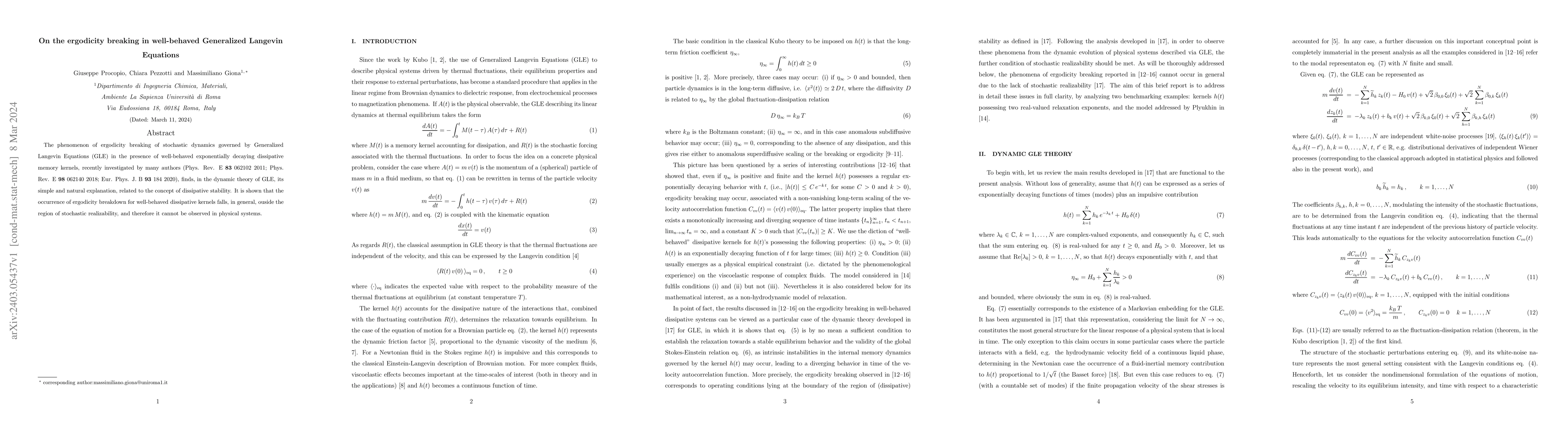 Thumbnail for On the ergodicity breaking in well-behaved Generalized Langevin
  Equations
