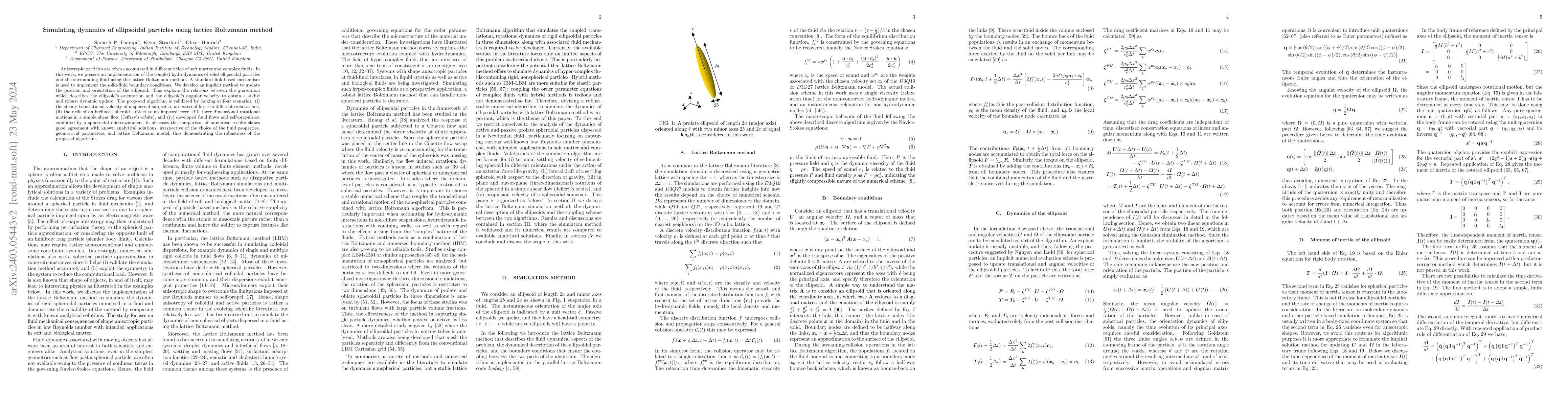 Thumbnail for Simulating dynamics of ellipsoidal particles using lattice Boltzmann
  method