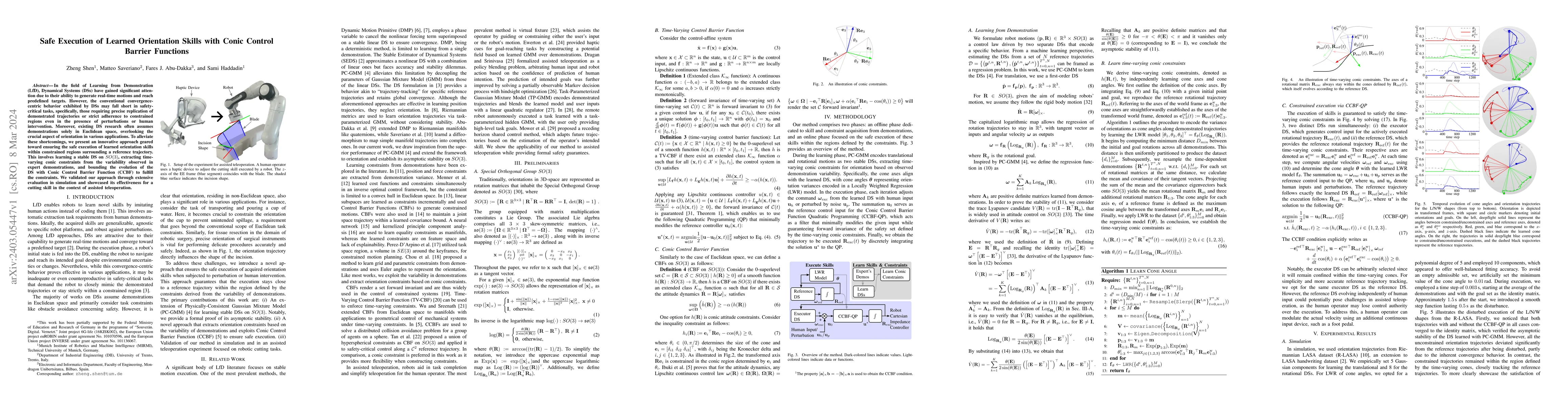 Thumbnail for Safe Execution of Learned Orientation Skills with Conic Control Barrier
  Functions