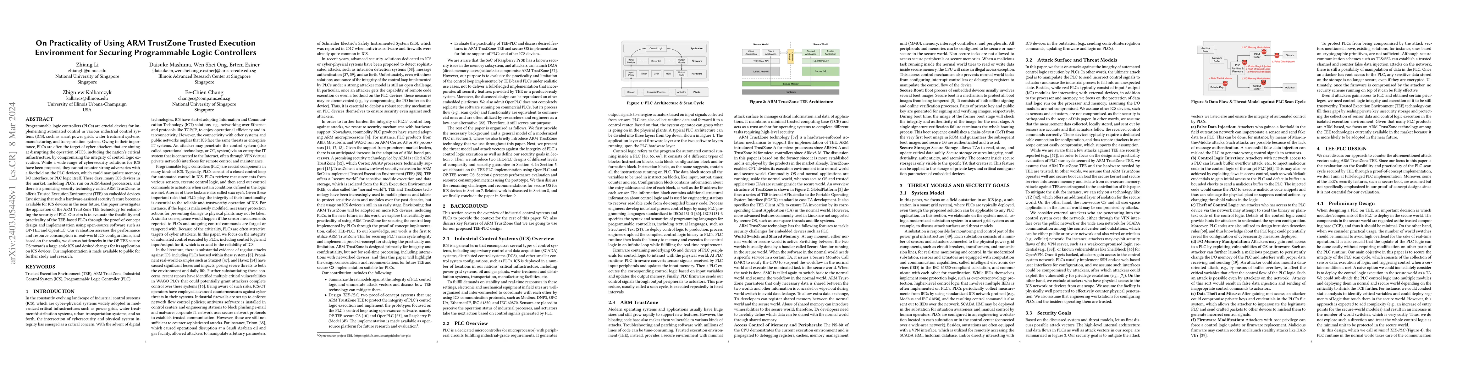 Thumbnail for On Practicality of Using ARM TrustZone Trusted Execution Environment for
  Securing Programmable Logic Controllers