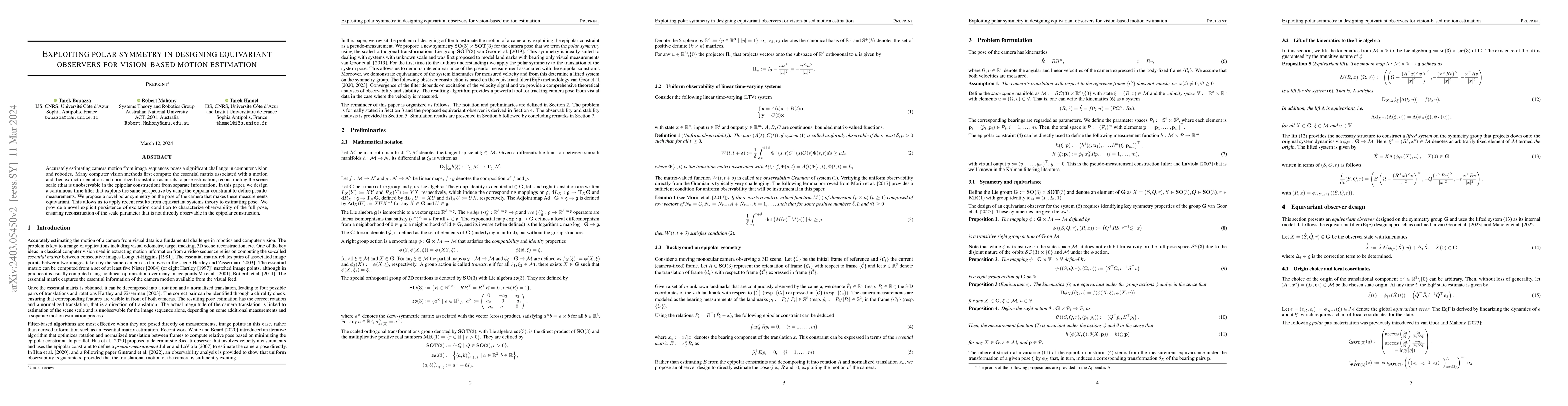Thumbnail for Exploiting polar symmetry in designing equivariant observers for
  vision-based motion estimation
