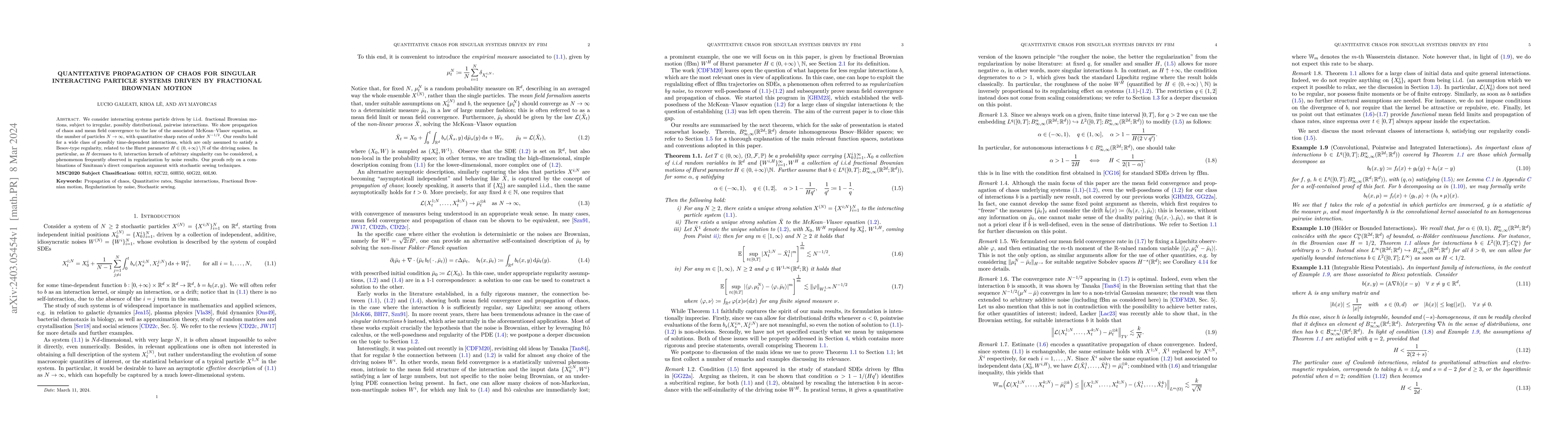 Thumbnail for Quantitative Propagation of Chaos for Singular Interacting Particle
  Systems Driven by Fractional Brownian Motion