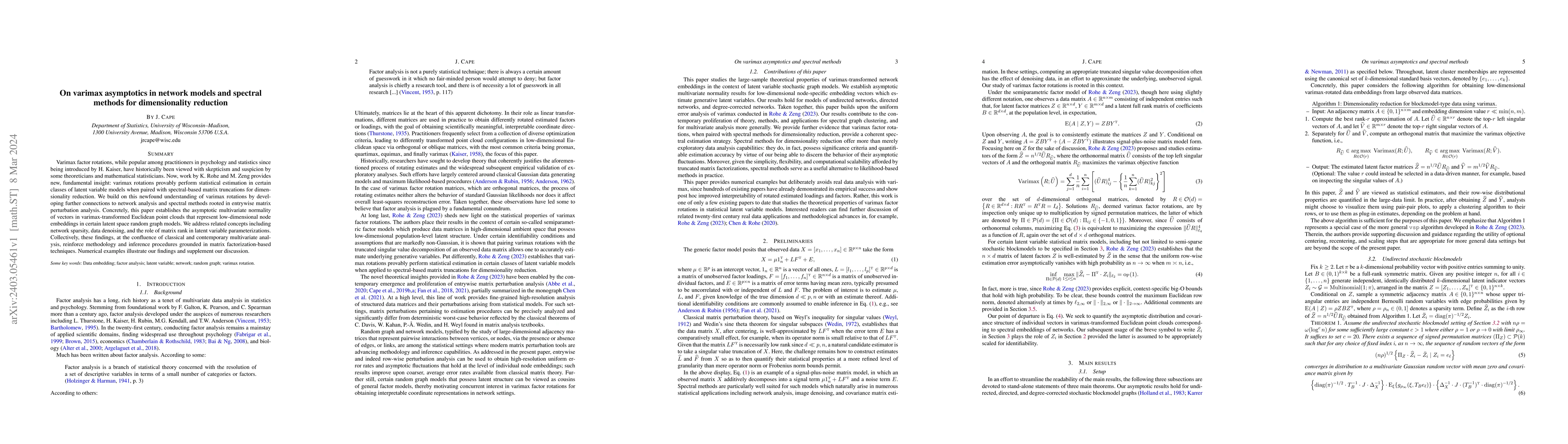 Thumbnail for On varimax asymptotics in network models and spectral methods for
  dimensionality reduction