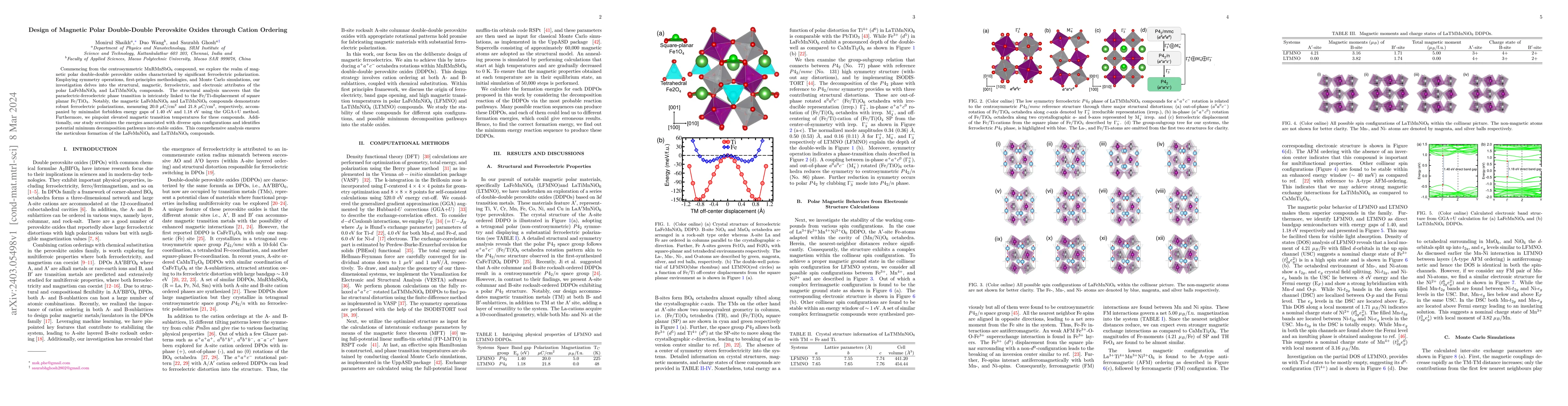 Thumbnail for Design of Magnetic Polar Double-Double Perovskite Oxides through Cation
  Ordering