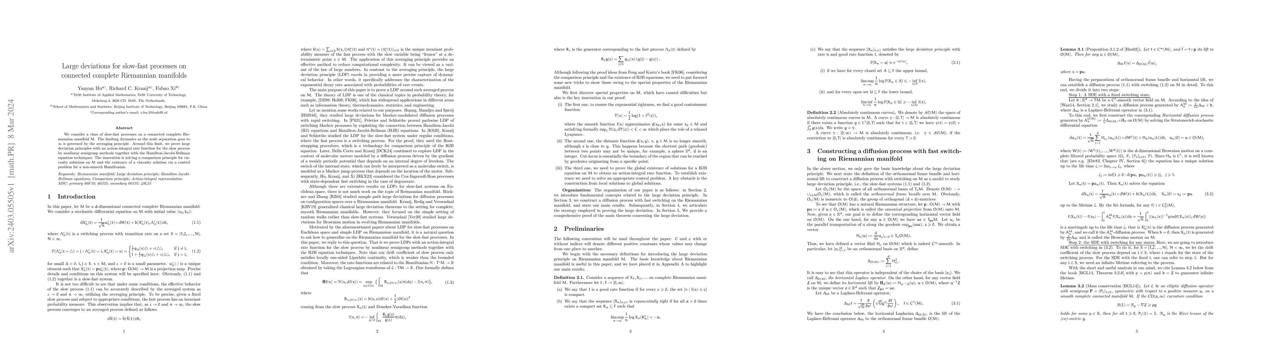 Thumbnail for Large deviations for slow-fast processes on connected complete
  Riemannian manifolds