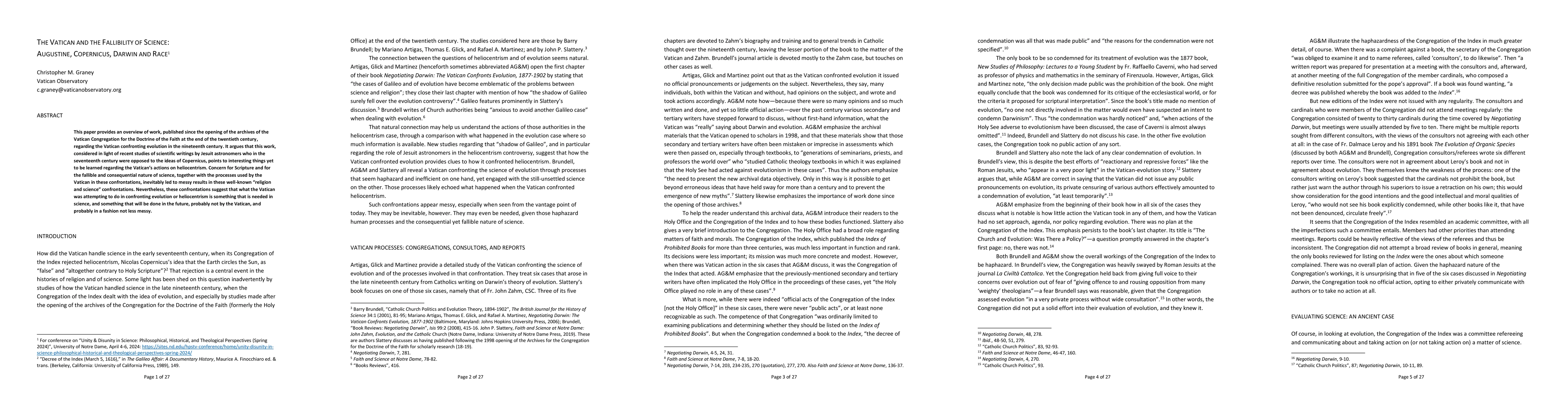 Thumbnail for The Vatican and the Fallibility of Science: Augustine, Copernicus,
  Darwin and Race