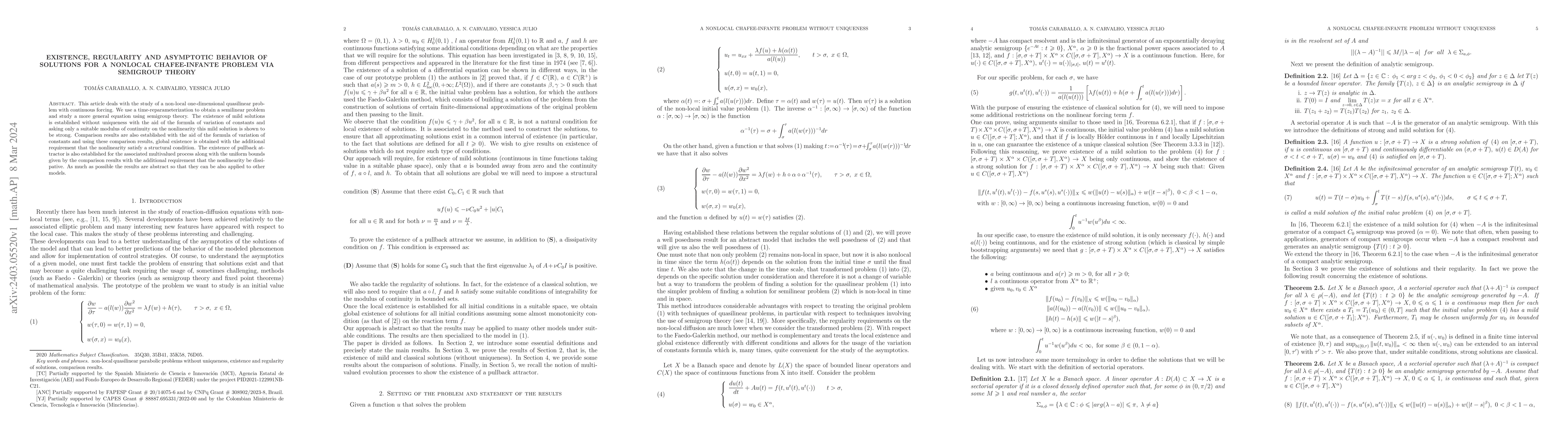 Thumbnail for Existence, regularity and asymptotic behavior of solutions for a
  nonlocal Chafee-Infante Problem via semigroup theory