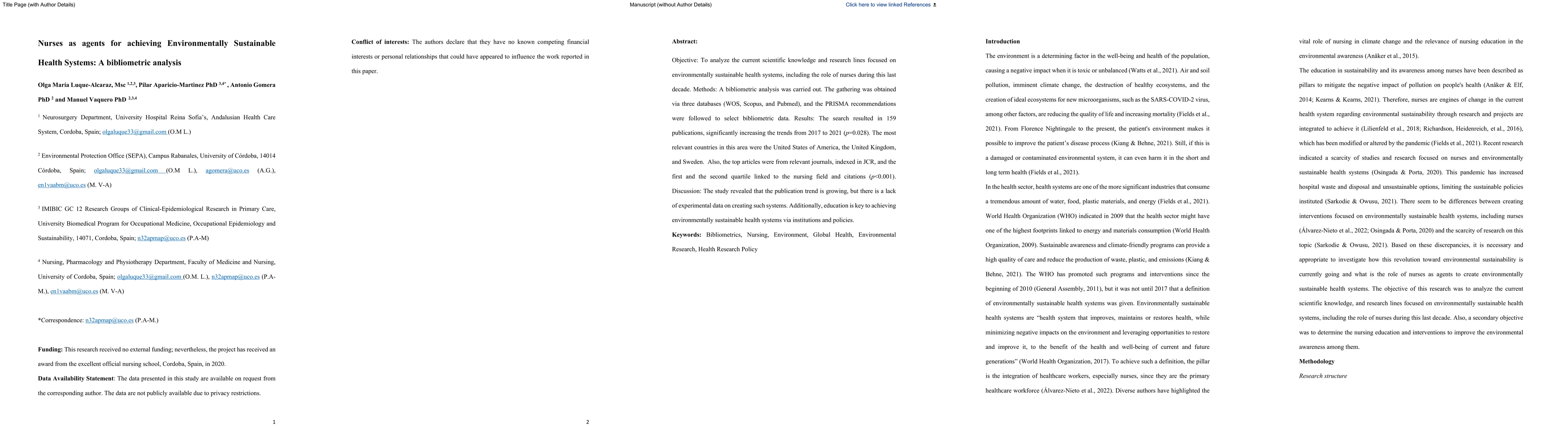 Thumbnail for Nurses as agents for achieving Environmentally Sustainable Health
  Systems: A bibliometric analysis