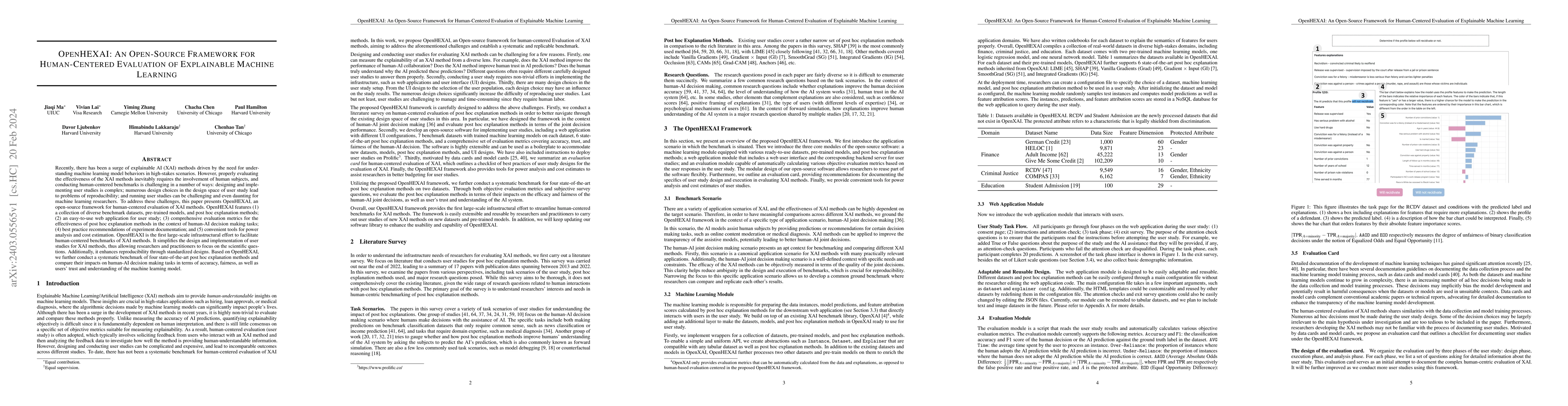 Thumbnail for OpenHEXAI: An Open-Source Framework for Human-Centered Evaluation of
  Explainable Machine Learning