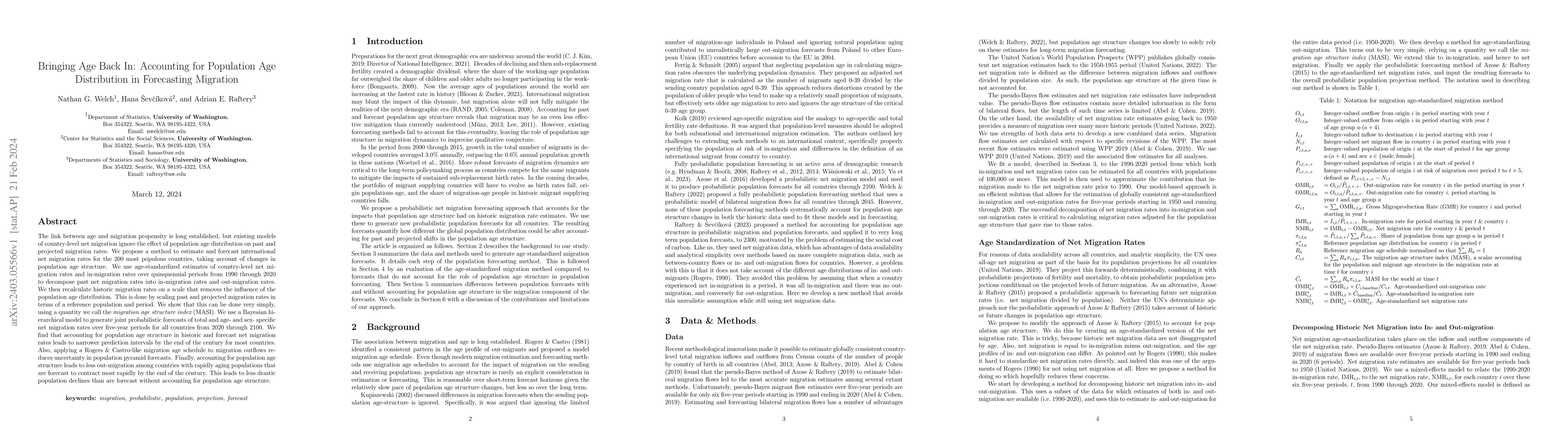 Thumbnail for Bringing Age Back In: Accounting for Population Age Distribution in
  Forecasting Migration
