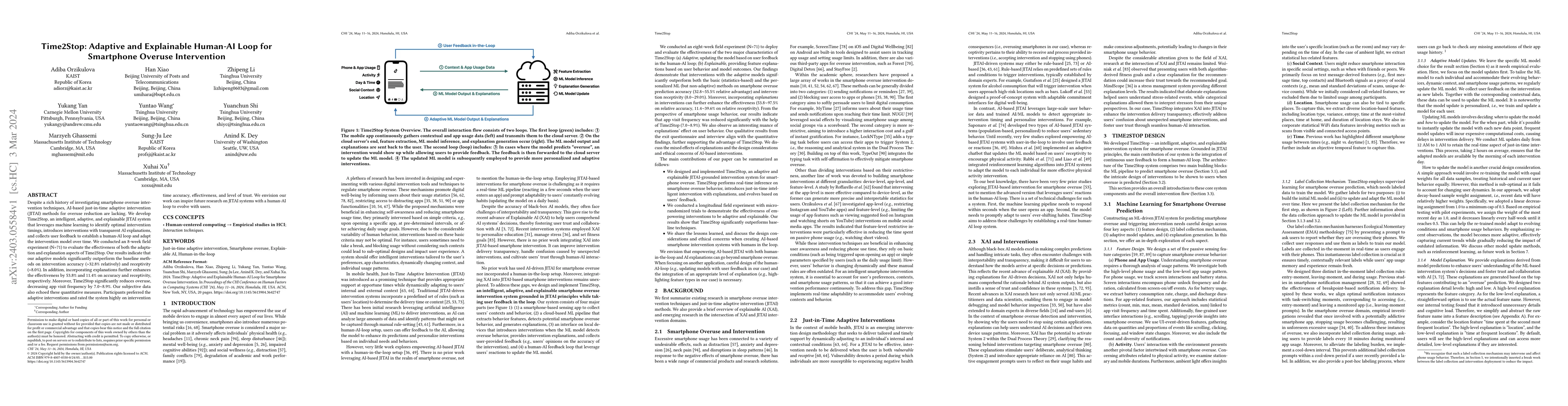 Thumbnail for Time2Stop: Adaptive and Explainable Human-AI Loop for Smartphone Overuse
  Intervention