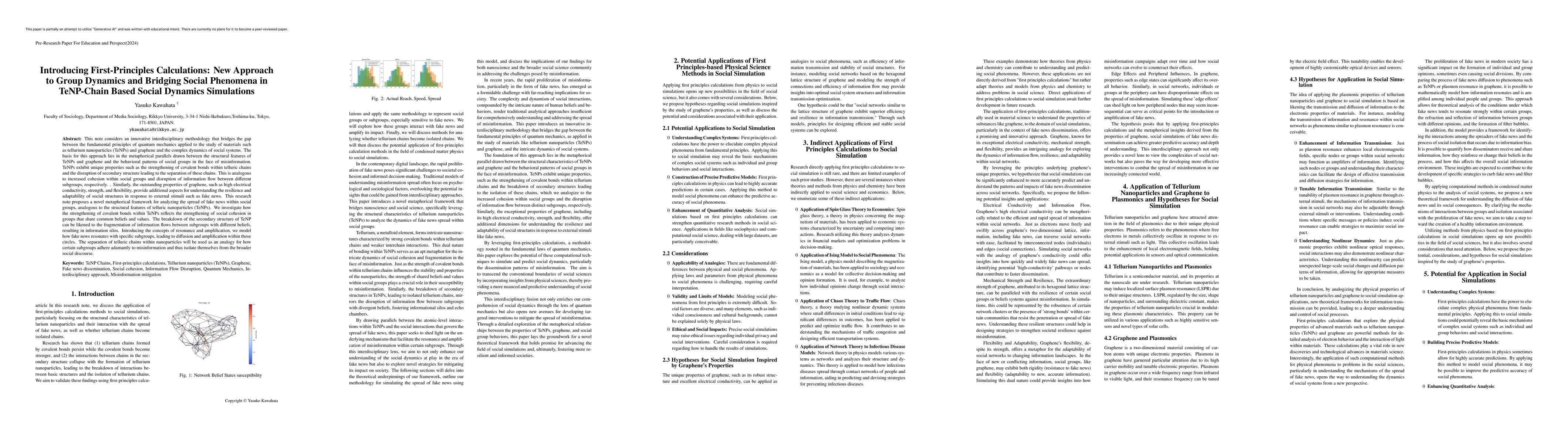 Thumbnail for Introducing First-Principles Calculations: New Approach to Group
  Dynamics and Bridging Social Phenomena in TeNP-Chain Based Social Dynamics
  Simulations