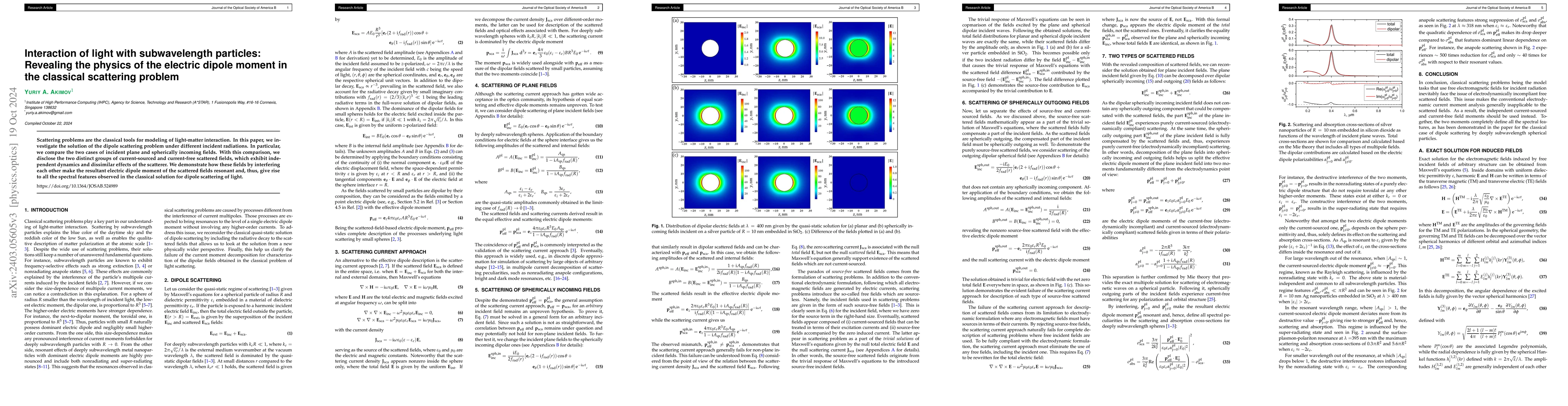 Thumbnail for Interaction of light with subwavelength particles: Revealing the physics
  of electric dipole moment in the classical scattering problem