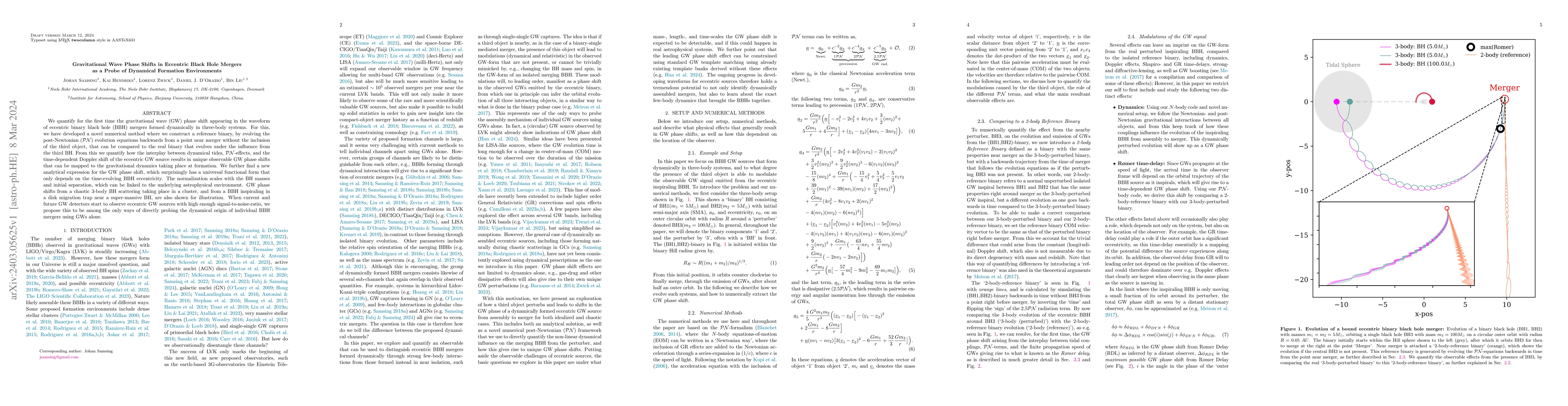 Thumbnail for Gravitational Wave Phase Shifts in Eccentric Black Hole Mergers as a
  Probe of Dynamical Formation Environments