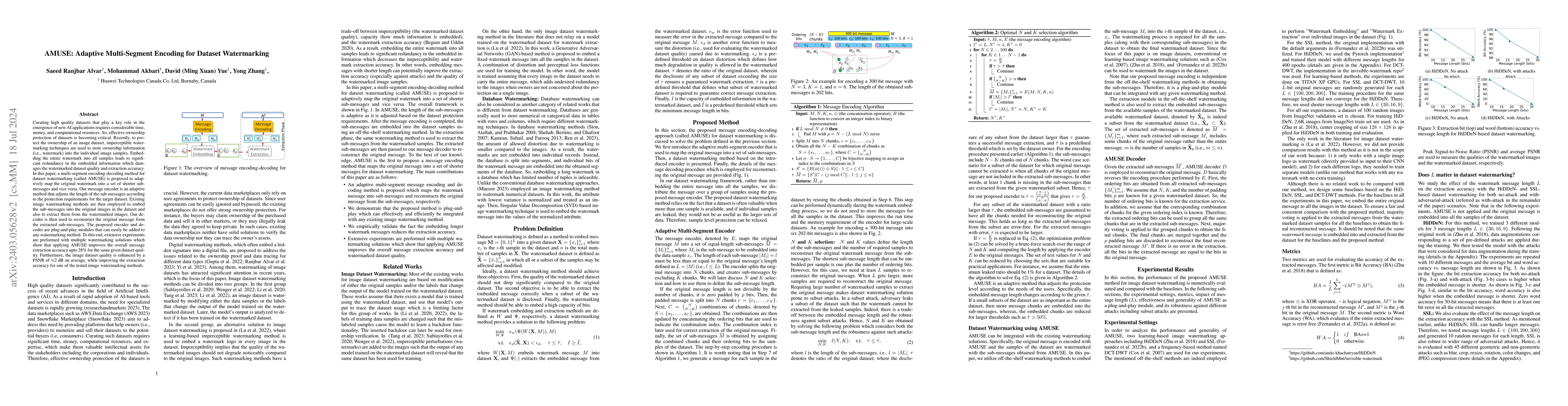 Thumbnail for AMUSE: Adaptive Multi-Segment Encoding for Dataset Watermarking