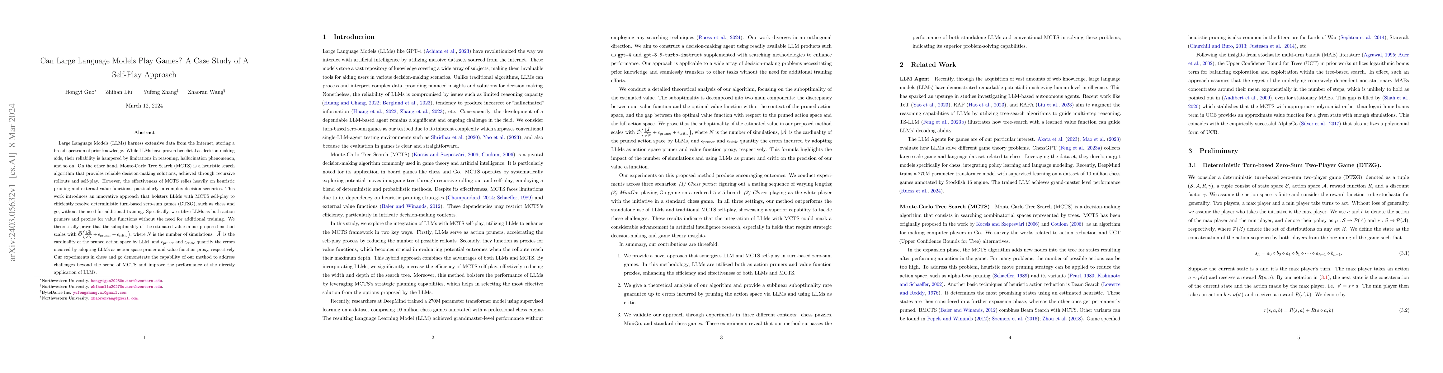 Thumbnail for Can Large Language Models Play Games? A Case Study of A Self-Play
  Approach
