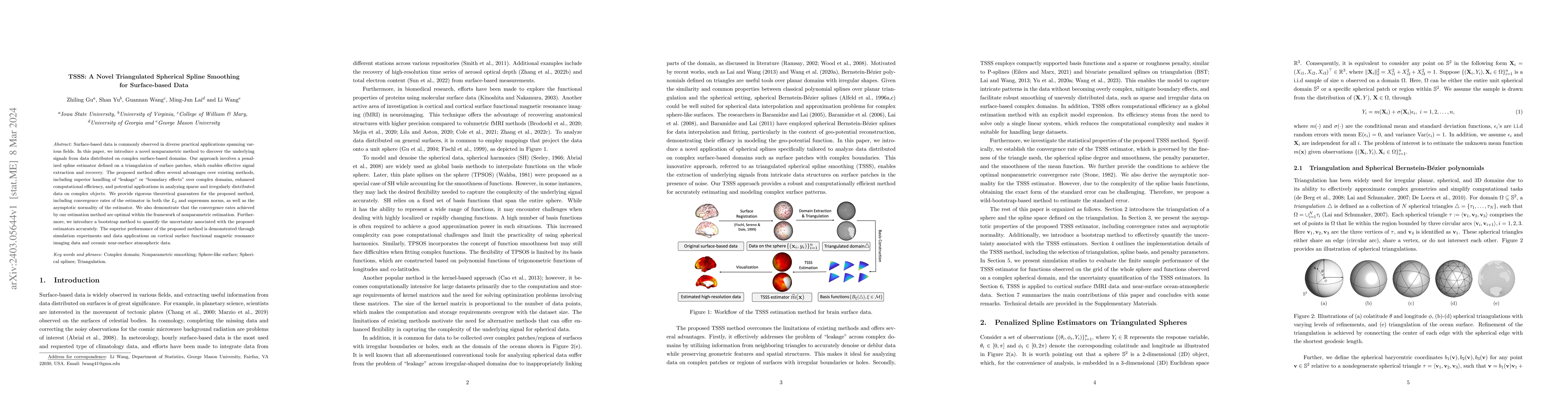 Thumbnail for TSSS: A Novel Triangulated Spherical Spline Smoothing for Surface-based
  Data