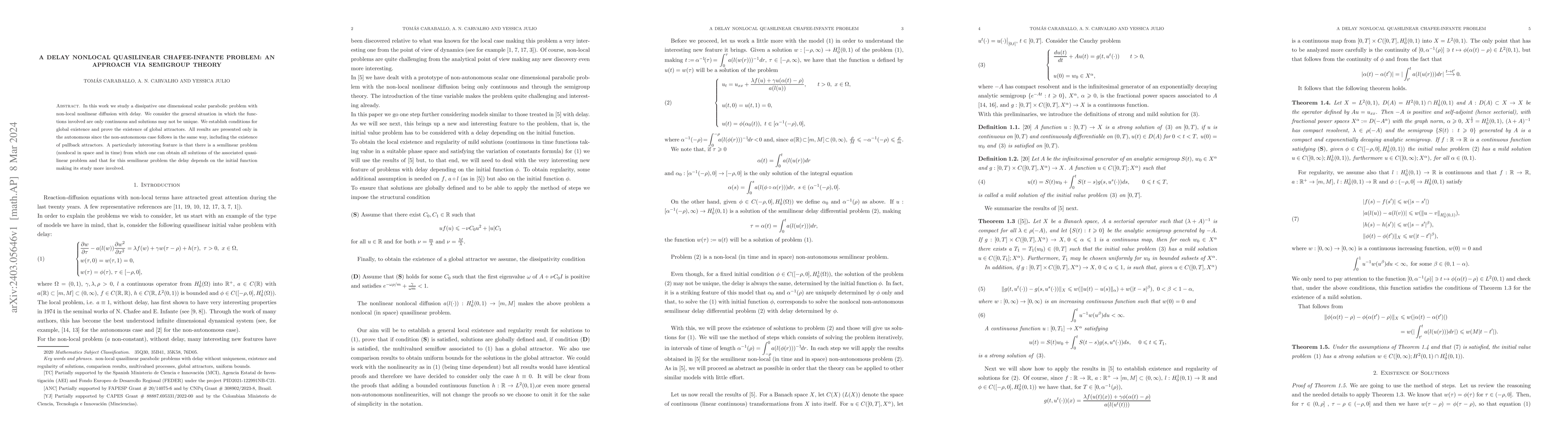 Thumbnail for A delay nonlocal quasilinear Chafee-Infante problem: An approach via
  semigroup theory